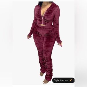Ara Burgundy Ruched Track Suit